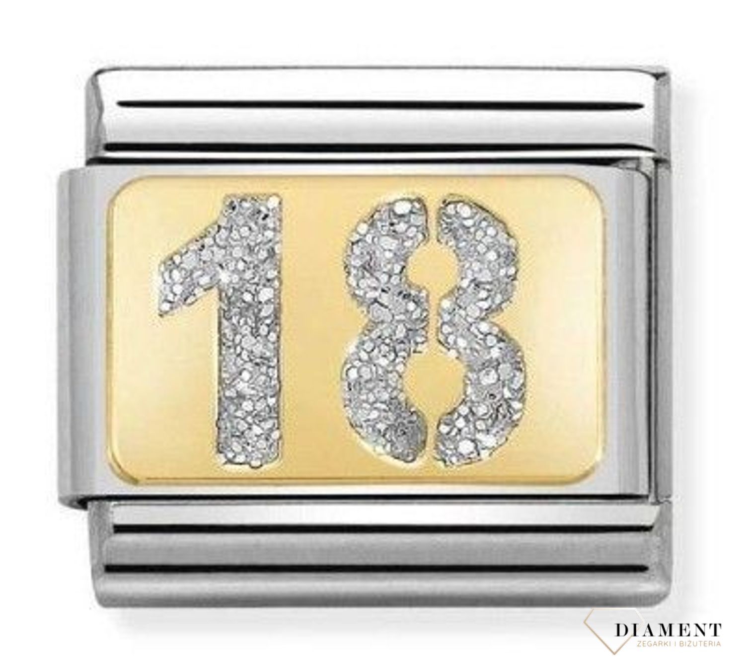 Nomination Link 18K zawieszka złoto liczba 18 z brokatem Zawieszki Nomination ✓ Wyjątkowy prezent ✓ Nomination ✓ Bransoletka Nomination ✓ Bransoletka ze stali 1.jpg